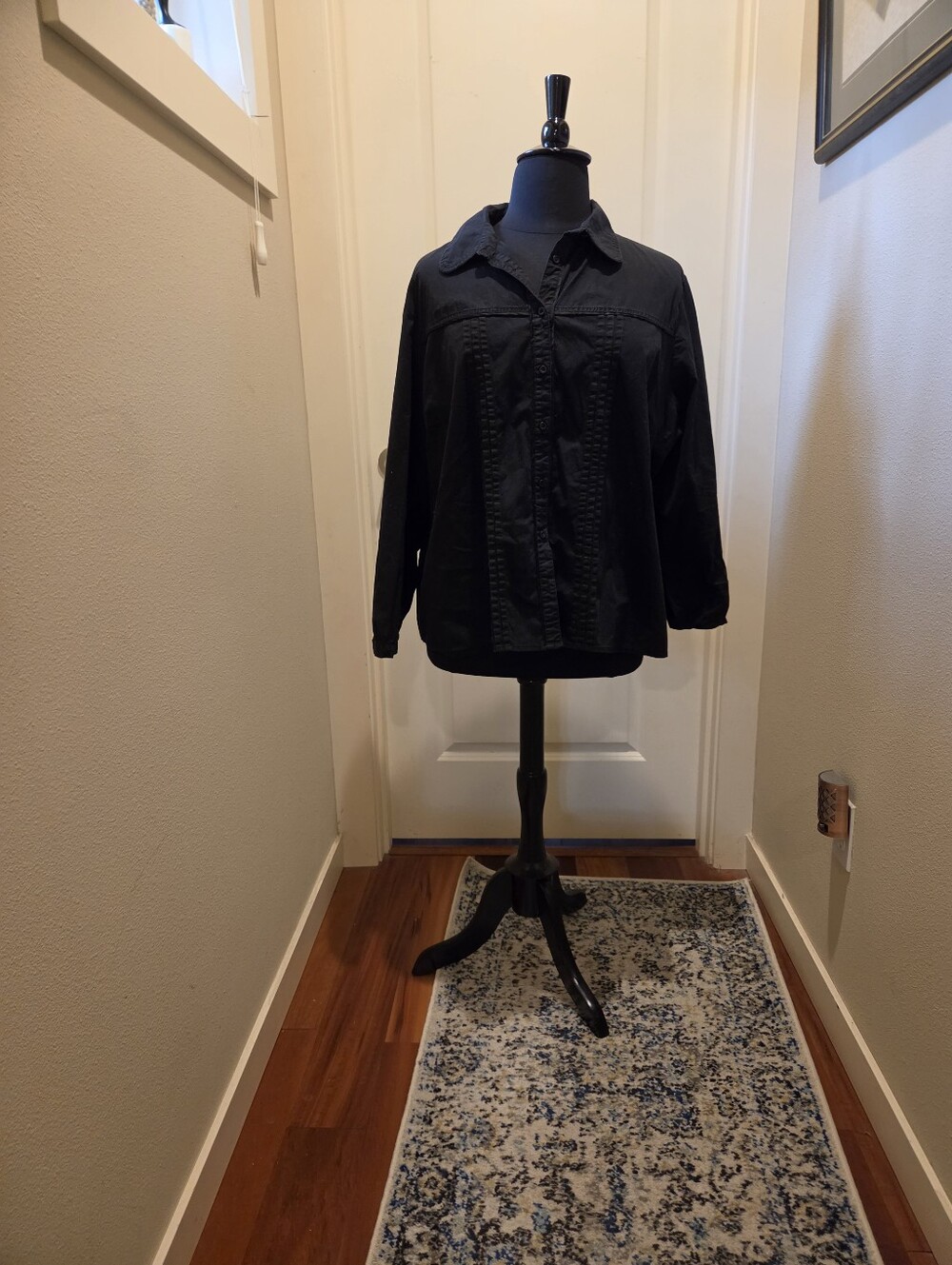 Cotton Ginny Classic Black Button-Front Womens Shirt with Pintuck Detail